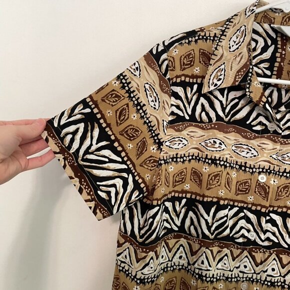 ALFRED DUNNER Tan Brown White Geometric Striped Tribal Animal Button Down PETITE - Picture 6 of 12